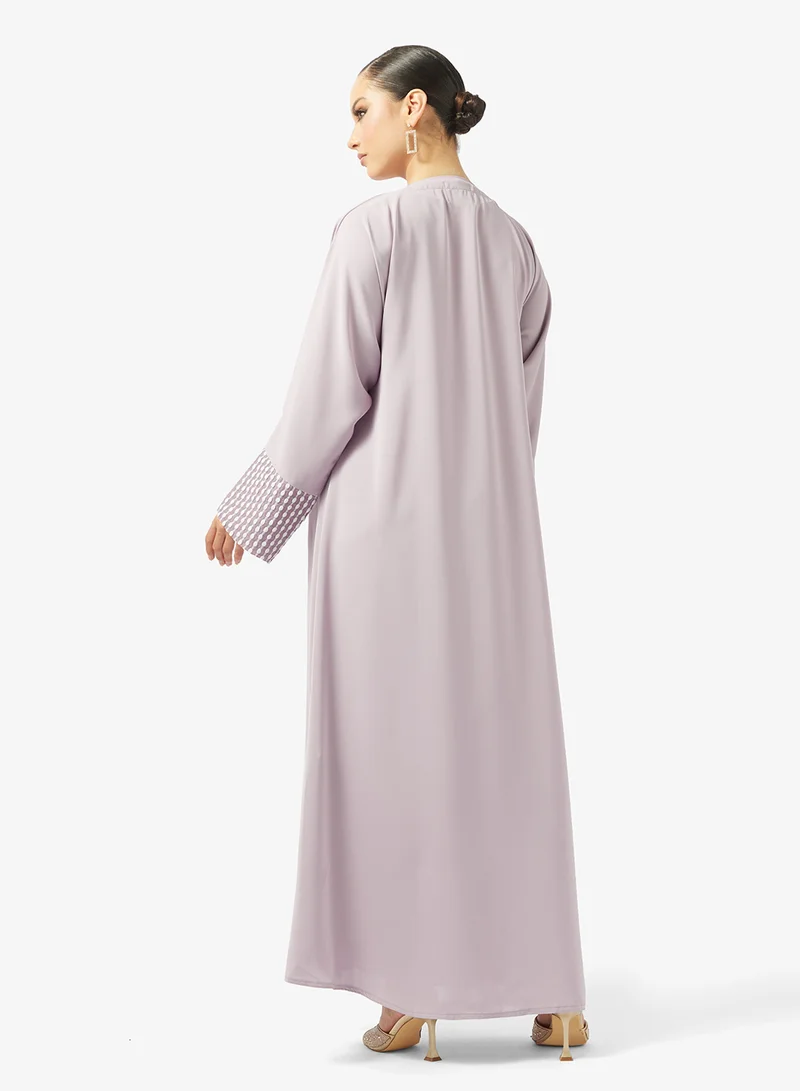 hayas closet Lace Detailed Open Front V Neck Abaya